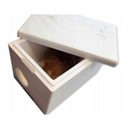 Zimowy Domek dla Kota Styropianowy KOT+RING 58x38x37cm | O-fish
